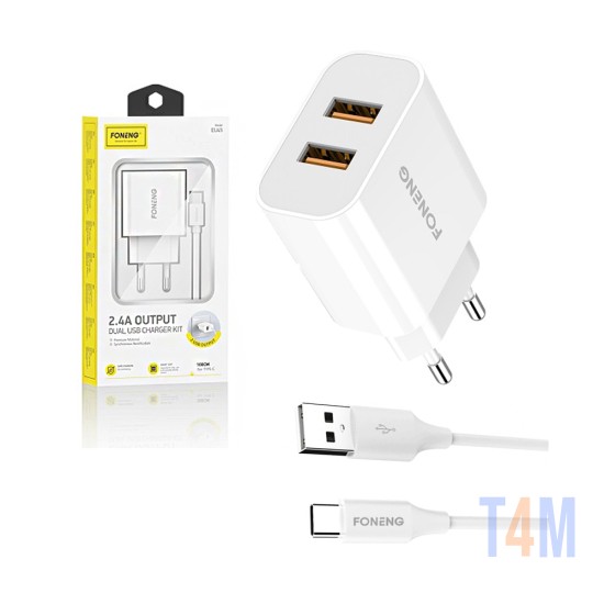 Foneng Fast Wall Charger EU45 with Type C Cable 2 USB 2.4A White